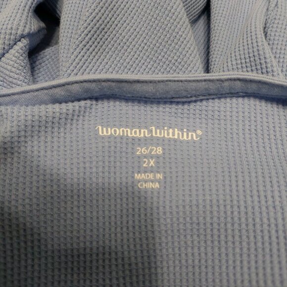 Woman Within Thermal Shirt Size 2X Blue Embroidered Long Sleeve - Picture 2 of 6